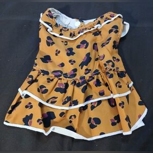 NWOT Dark Mustard Yellow Ruffle Tiered Pet Dress with Abstract Leopard Print.